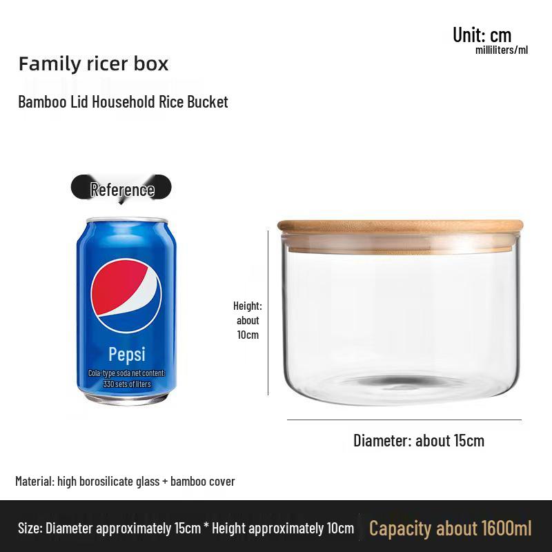 Borosilicate Glass Storage Jar with Bamboo Lid for Cereals, Grains, and Coffee Beans