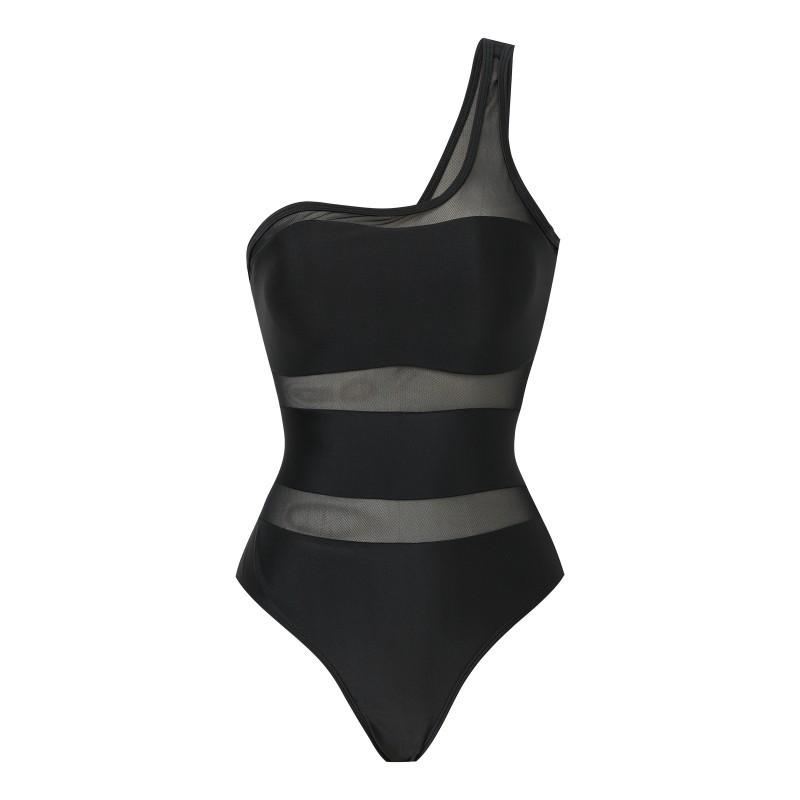 Swimsuit Women s New  s Eve Mesh Stitching One-piece Sexy One-shoulder Style S чёрный