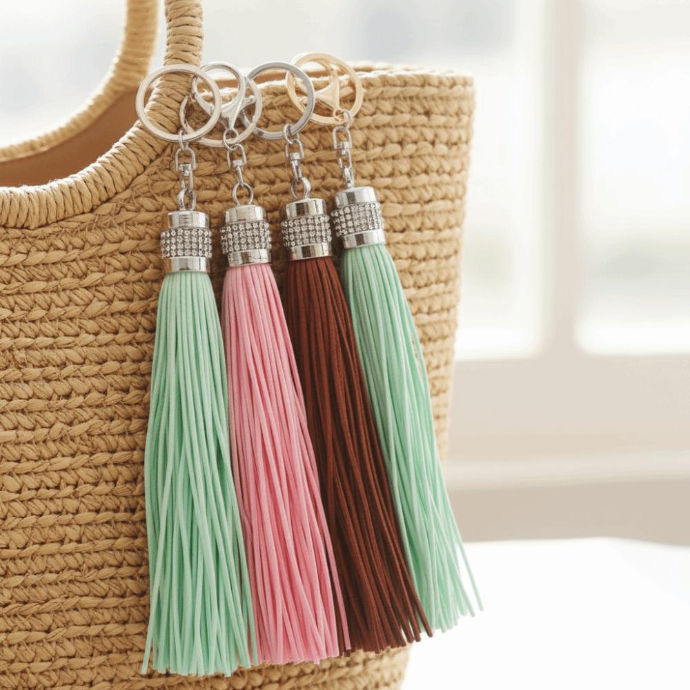 Cute Hanger Leather Tassel Keychain Alloy Pu Car Keyring Fashion DIY Bag Charm Men