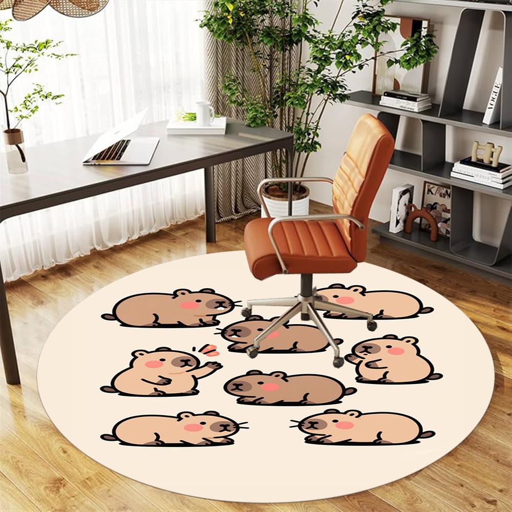 1PC Capybara Cute Cartoon Round Chair mat Area Rug - Non-Slip, Floor Mat for Office, Bedroom, home decor Christmas Gift c0528005