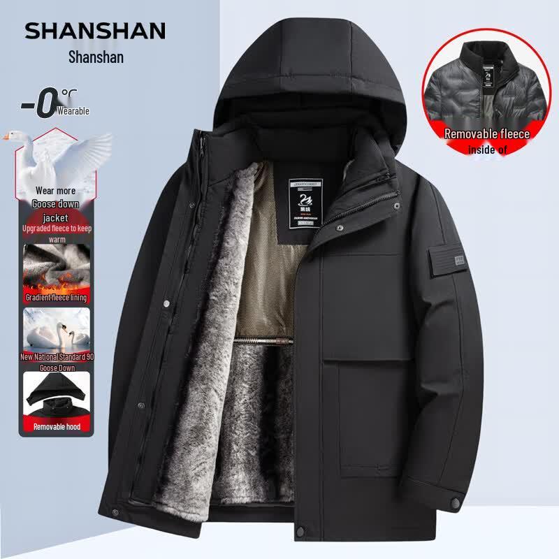 Men s 3-in-1 Detachable Hood Goose Down Winter Parka XL