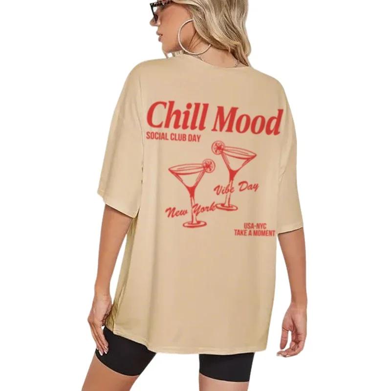 All Season Unisex Graphic TShirt Chill Mood Cocktail Club Retro Streetwear Y2K Aesthetic Fashion Tops for Women