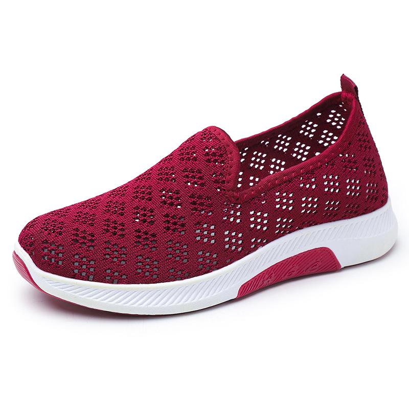 Summer Mesh Shoes Women's New Middle-aged and Old One-pedal Mother Shoes Non-slip Lightweight Fly-woven Shoes Breathable and Comfortable