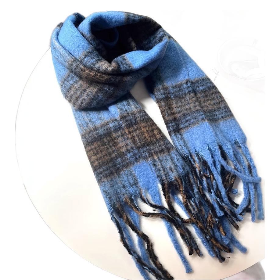 Zhang Ruonan scarf high-end women's autumn and winter blue fashion versatile warm scarf Korean plaid