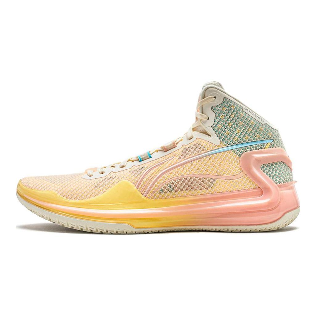 Li Ning Liren 4 Basketball Shoes Men's Mid top Neon Yellow/Light Old Gold/Cool Blue ABAT095-3