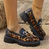 Leopardenmuster Einzelne Schuhe für Damen Frühling und Herbst neu Retro vielseitig runde Zehenpartie Metallschnalle dicke Sohle Übergröße Damen