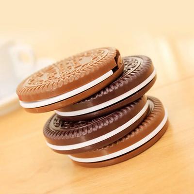 1pc Simple Ins Cute Oreo Chocolate Biscuit Mirror Outdoor Portable Mirror Mini Folding Makeup Mirror Pocket Mirror