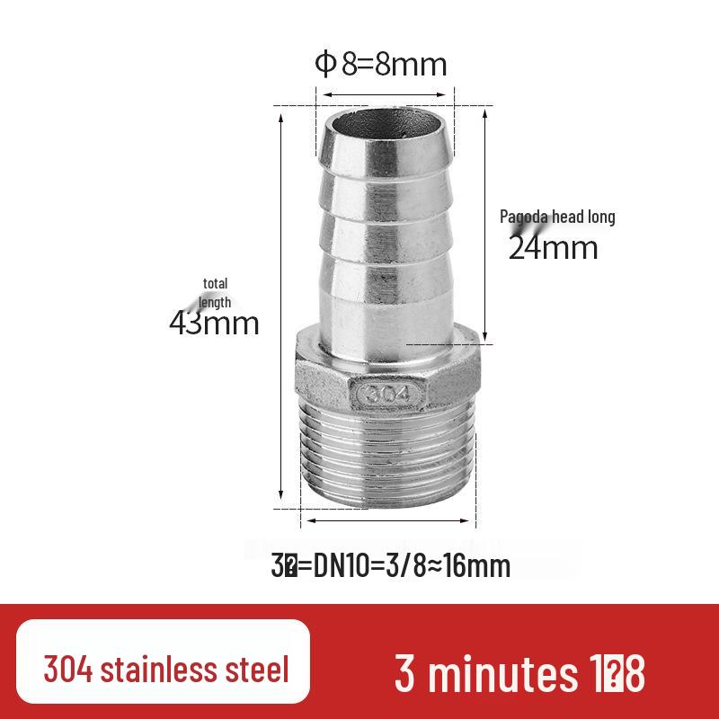 304 Stainless Steel Hex Male Thread Pagoda Fitting for Water/Air Hose