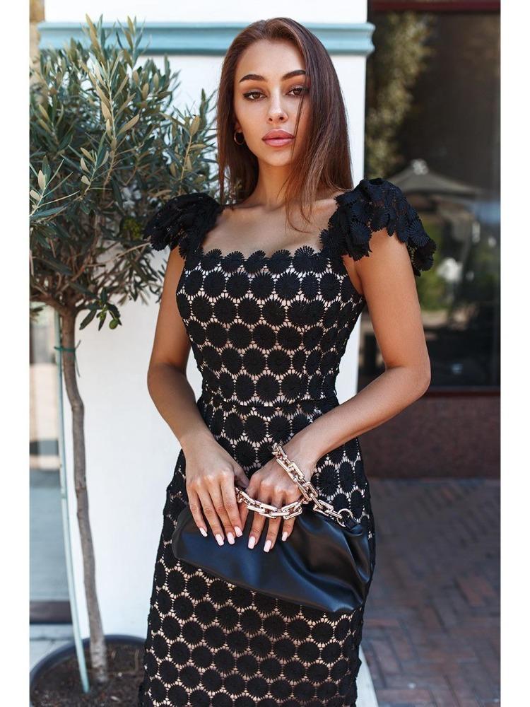 2024 Mellomhøy midje Blonder Temperament Midi Skjørt Kjole Brystinnpakning Trefarget