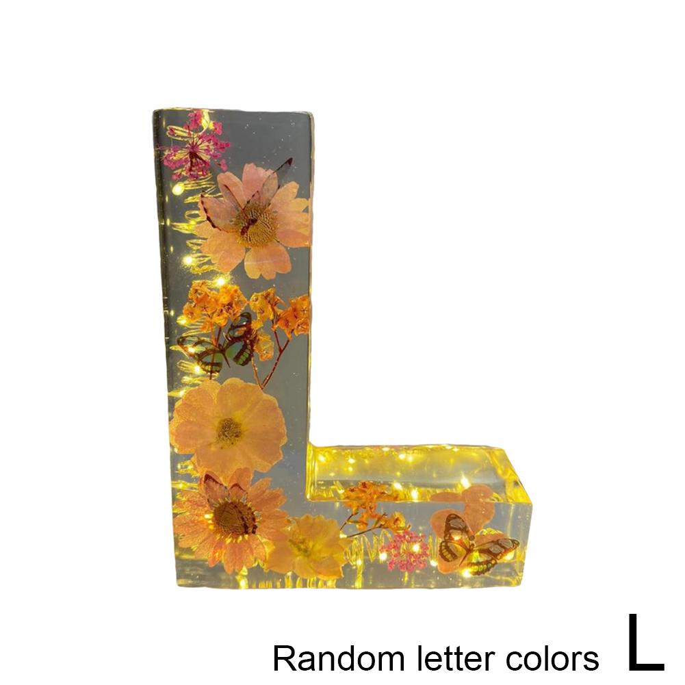Floral Letter Night Light Alphabet Letter LED Lights Luminous Number Lamp Decorative Resin Lamp With Initial Letter & Dry Flower