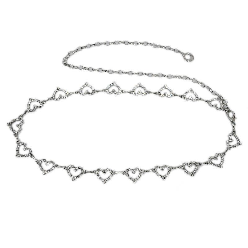 Mei Korean Style New Women's Belt - Unique Casual Decorative Heart Buckle Rhinestone Inlaid Metal Waist Chain