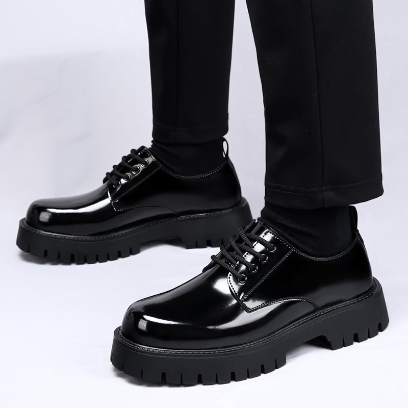 Classic Black Men Genuine Leather Thick Sole Versatile Formal Leather Shoes High Quality Fashion Lacing Comfortable Derby Shoes