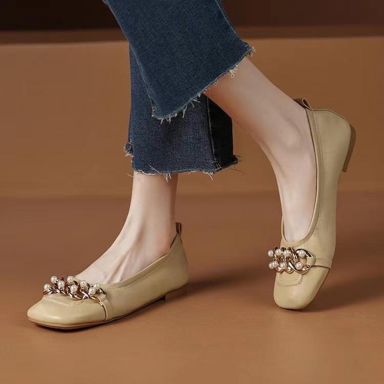 

Одиночные туфли женские летние 2025 новые женские туфли темперамент туфли Doudou квадратная головка плоская подошва мягкая подошва туфли бабушки 40 хаки