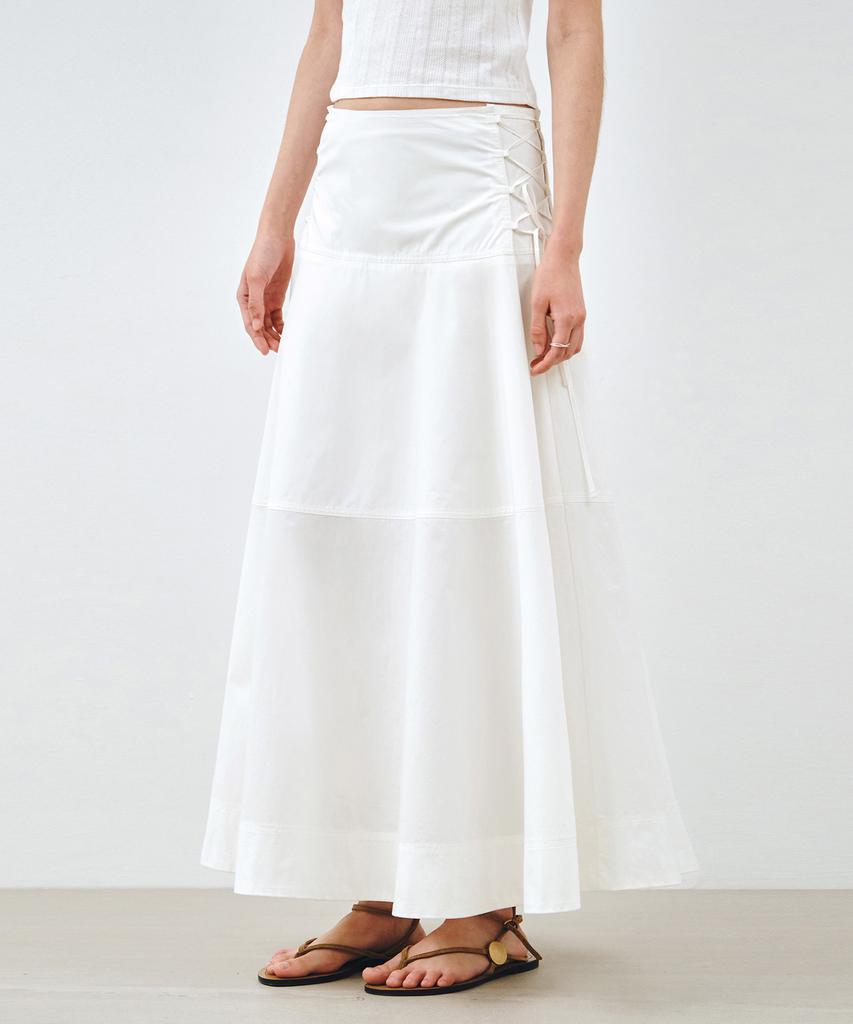 Mongdol Pima Cotton Lace-Up Maxi Skirt White Mdsk035White