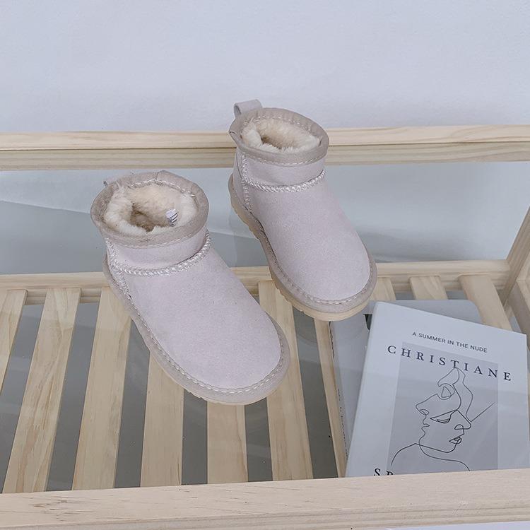 Winter Children Toddler Genuine Cow Leather Snow Boots Ultra Mini Girls Boys Warm Cotton Shoes Baby Fashion Outdoors Short Boots