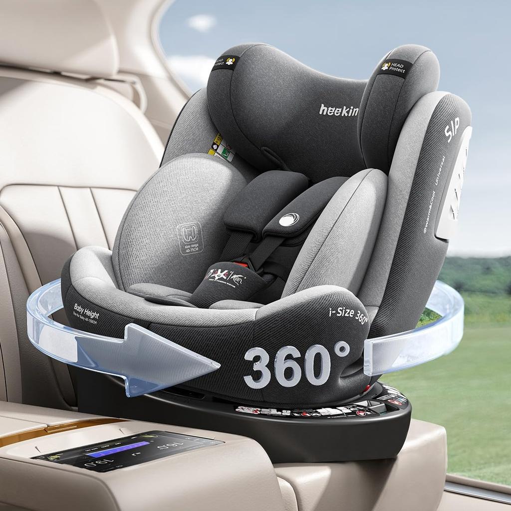 Heekin Child Seat Rotating ISOFIX Fixed ECE R129 Standard Suitable for Children from Newborn To 12 Years Adjustable Angle 360° (i-Size) Old, (gray)