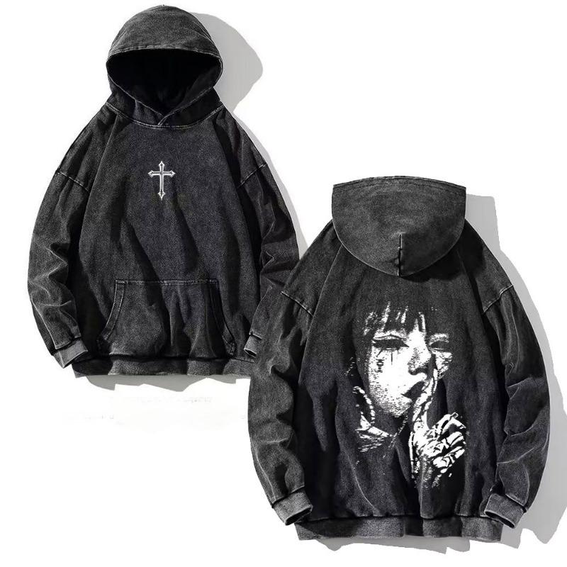 Mode Herren Hoodies Vintage Totenkopf Kreuz Print Täglicher Casual Pullover Frühling und Herbst Langarm Sweatshirt Herren Übergröße Oberteil Kleidung