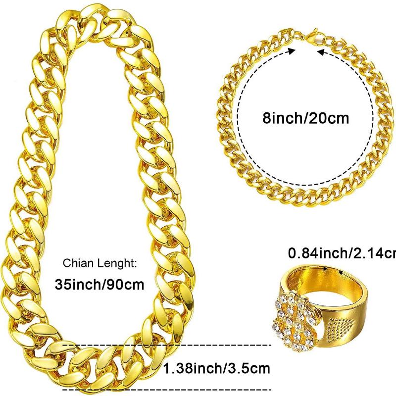 Hip-hop Exaggerated Punk Alloy US Gold Chain Necklace Glasses Ring Bracelet Set
