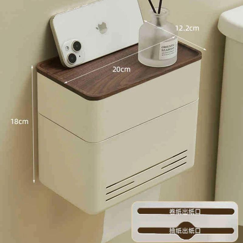 Walnut&Beech bathroomWaterproof Wall Mount Toilet Paper Holder Shelf Toilet Roll Paper Tube Storage Rack Storage Box Tray Rack