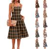 Damen ärmelloses Kleid mit verstellbarem Träger, lässiges Midi-Kleid mit Karomuster und Taschen, Sommer Alltagsmode