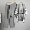 Women's Cross-Border Fashion: Knit Shawl Cardigan, High Neck Sweater, and Wide-Leg Pants Set.