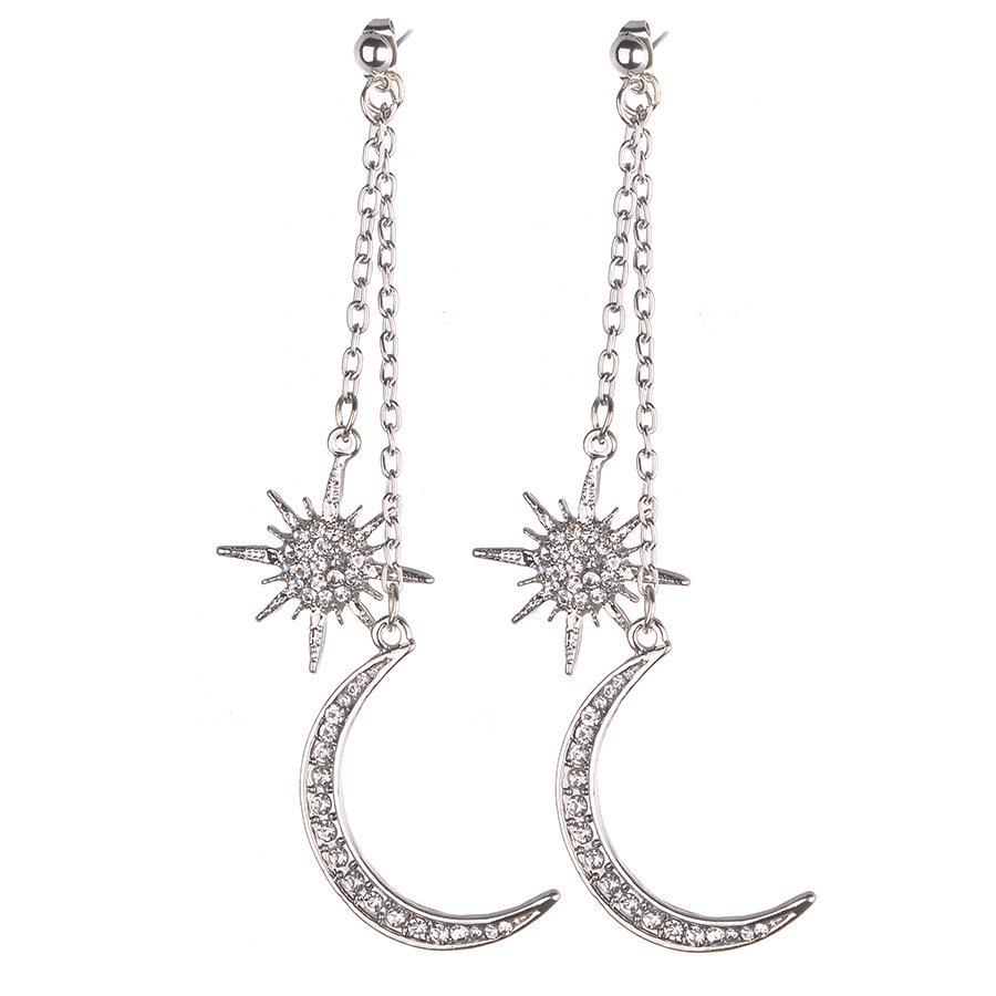 Fashion Sun The And The Moon Chain Long Earrings Rhinestone Exquisite Jewelry Valentines Gift Day