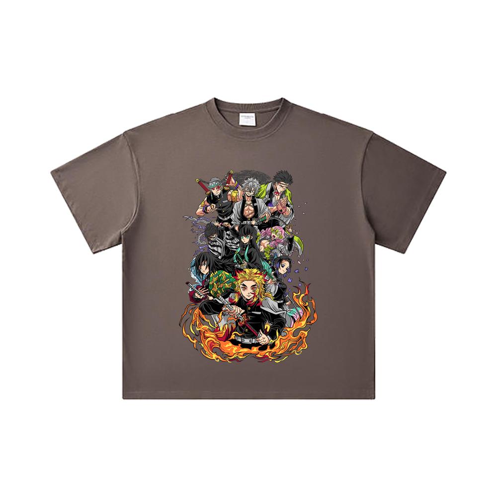 260 GSM Double Yarn 32 Count 100% Cotton Demon Slayer V61 Hashiras Print Unisex Heavy Cotton T Shirt
