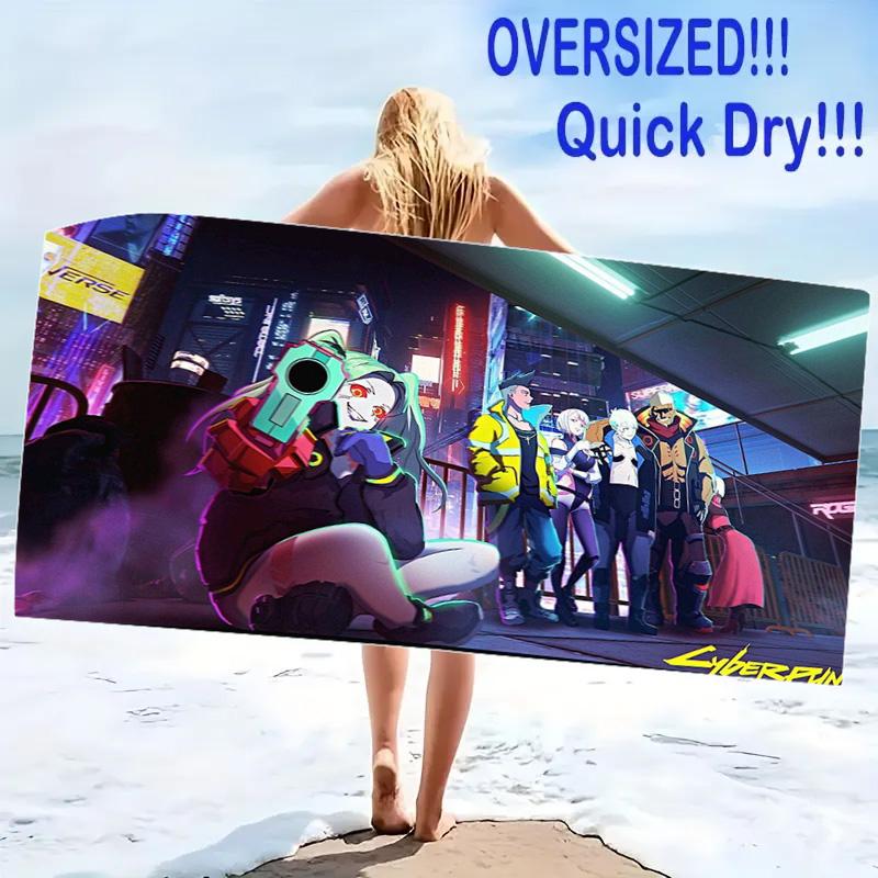 Cyberpunk Print Beach Towel, Large Soft Quick Dry Towel for Beach Camping Swimming