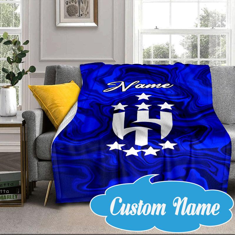 Custom Name Blue Hilal Crest Design Blanket bed sofa Blanket Flannel Blanket for Camping, Hiking, Picnic Essentials,gift for Fan family
