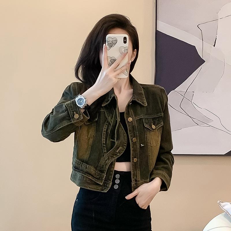 Jachetă nouă de toamnă casual din denim skinny scurtă pentru femei