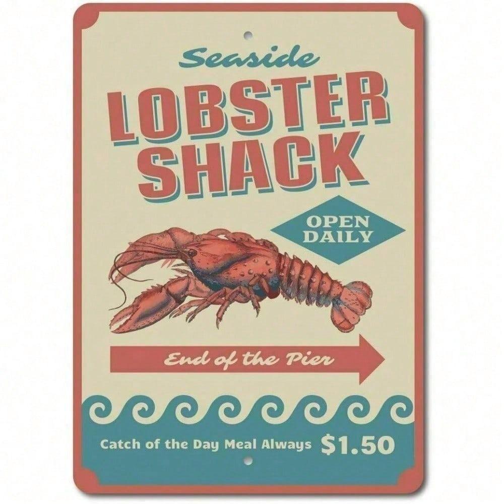 ArtSeaCo Lobster Shack Tin Sign 8x12 Inch Coastal Beach House Wall Decor for Kitchen Pub Bar Restaurant