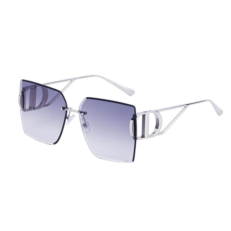 Gafas de Sol sin Montura con Adorno de Diamantes Marea para Mujer Patilla Hueca Gafas de Sol de Montura Grande Gafas para Mujer
