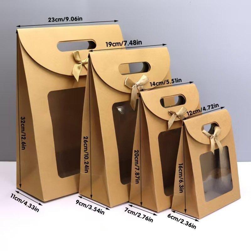 20pcs Gift Box with Clear Window Wedding Favors Birthday Party Candy Snack Biscuit Packaging Bag Golden Flip Up Bow Tote Flip Up Bow Tote Case