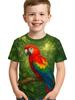 Kids' Tropical Macaw Parrots Beach Print Short Sleeve T-Shirt Summer Animal Graphic Tee