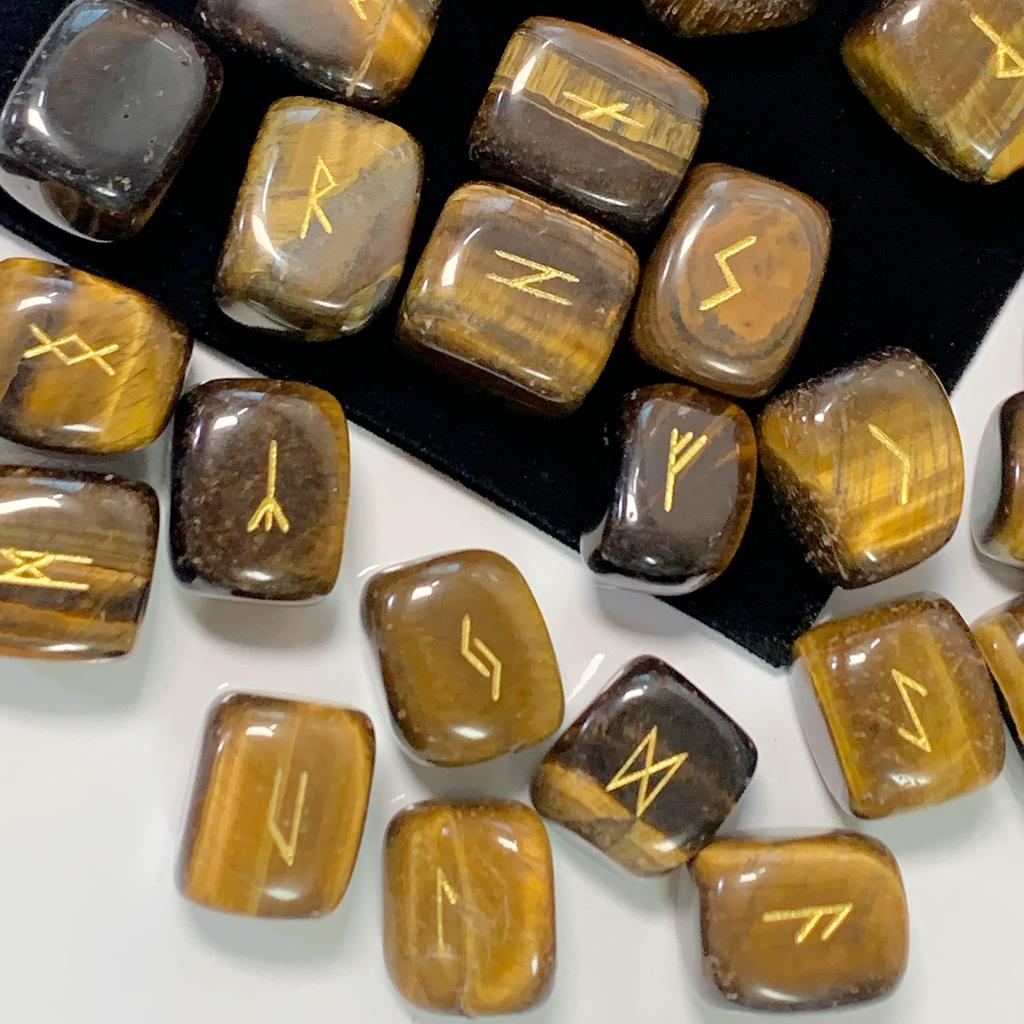 Aqua Venus Rune Stone (Runes Carved Into Tiger Eye) Fortune Telling Item, Rune Character Fortune Telling, with Pouch (Rune Stone)