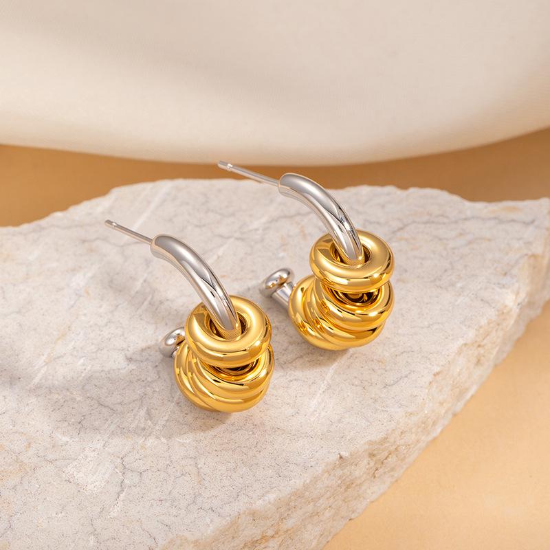 Stylish C-Shaped Two-Tone Stainless Steel & Titanium Earrings for Women - Light Luxury Jewelry