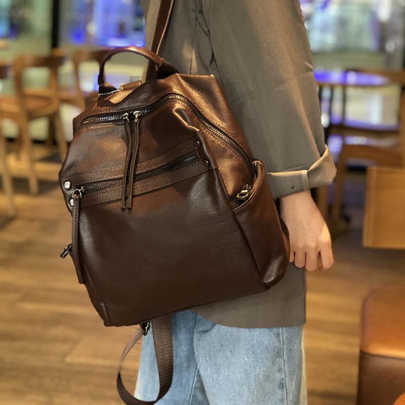 First Layer Cowhide Leather Backpack Female 2025 New Soft Leather Korean Version Large Capacity Weekend Holiday Travel Backpack