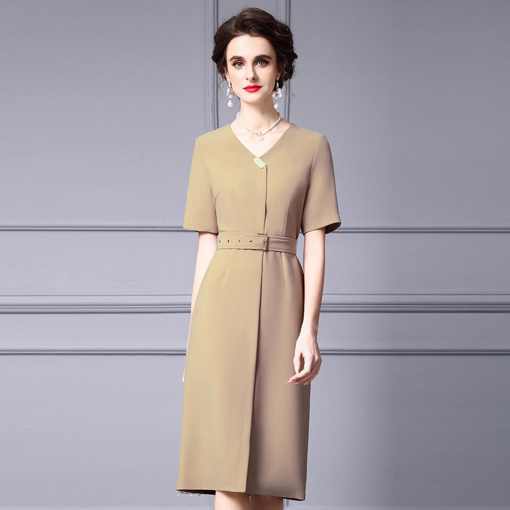 

Zhilili Elegant V-Neck Over-Knee Summer Dress 2025 S