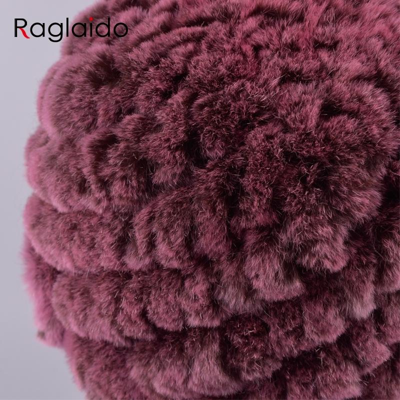 Raglaido Rabbit Fur Hats for Women Winter Floral Real Fur Hat Women's Beanies Elastic Warm Fashion Ladies Snow Hat LQ11204
