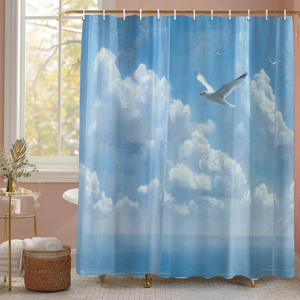 

Sunny Blue Sky Scenery Shower Curtain, Bathroom Decorative Shower Curtain, Waterproof Shower Curtain With Hooks W60H190(CM)-1 Pcs