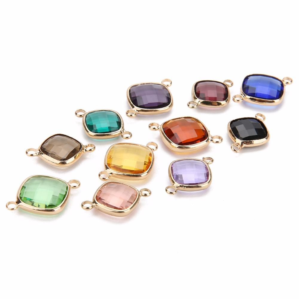5pcs 11mm White Double Hole Glass Charms Pendants Connector for Chain Bracelets Necklace Women DIY Jewelry Making Findings