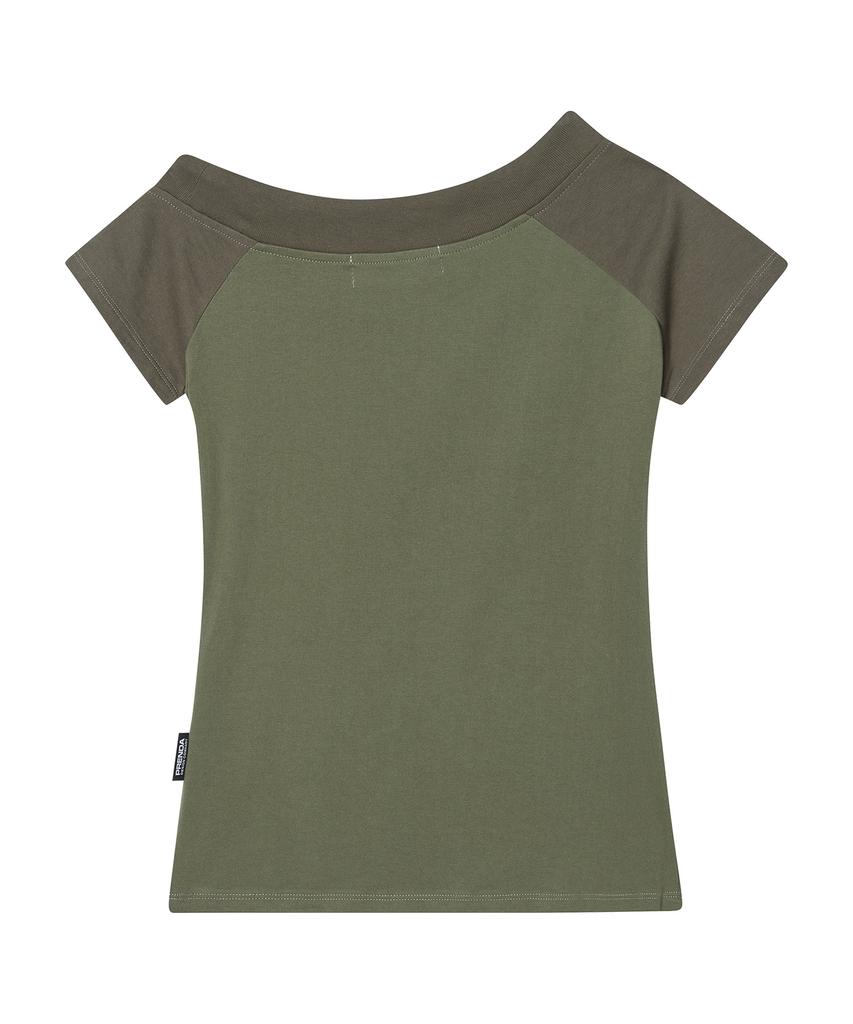 PRENDA String Off Shoulder Short Sleeve Khaki