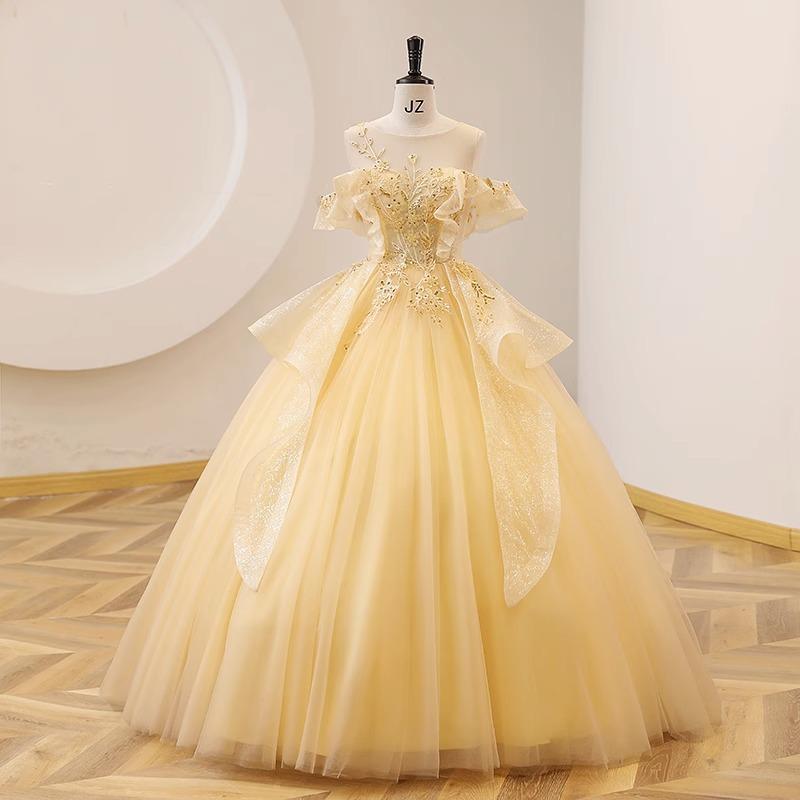 New colored yarn yellow evening dress