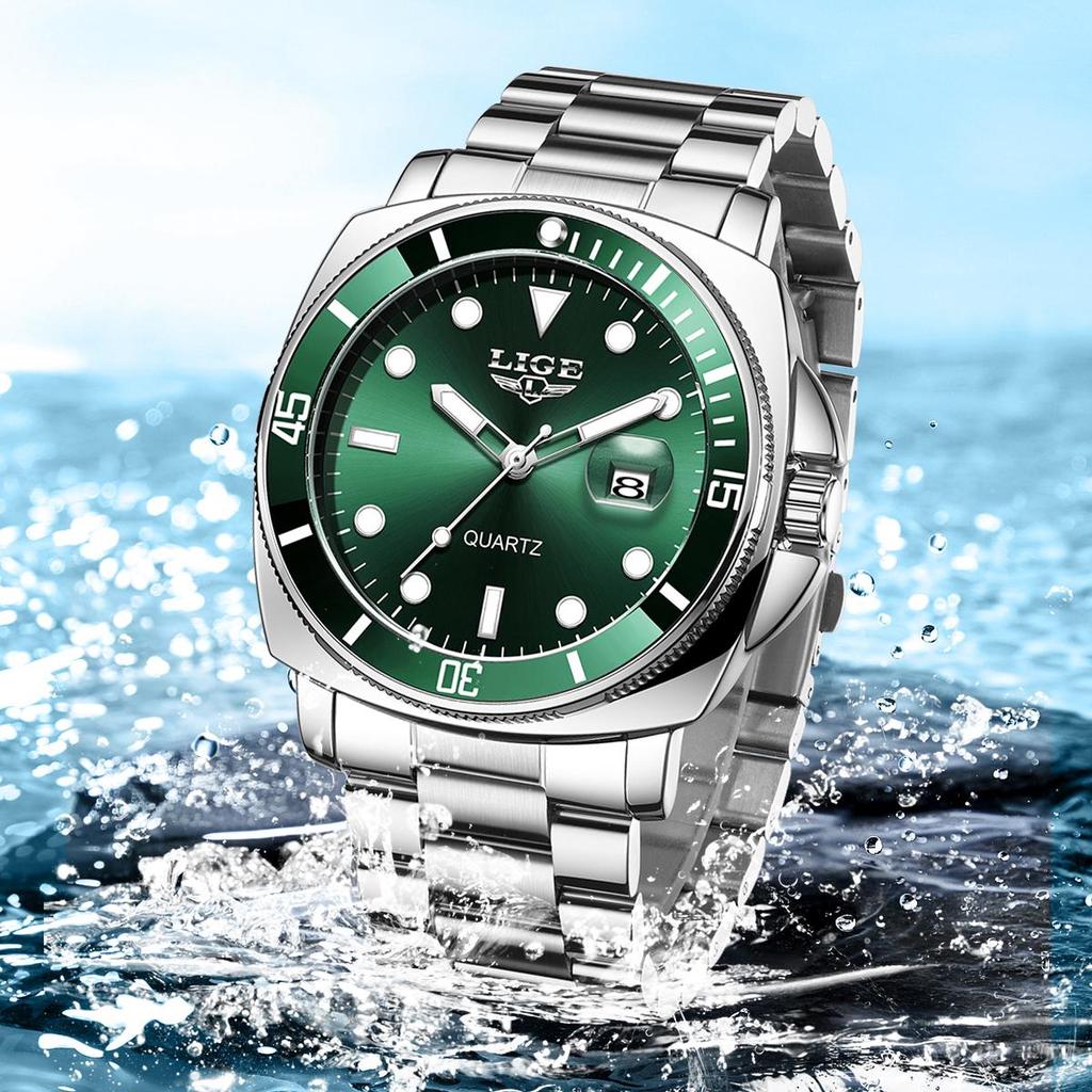 LIGE Modny Męski Zegarek Prosty Casualowy Całostalowy Luminescencyjny Wodoodporny Męski Zegarek Kwarcowy