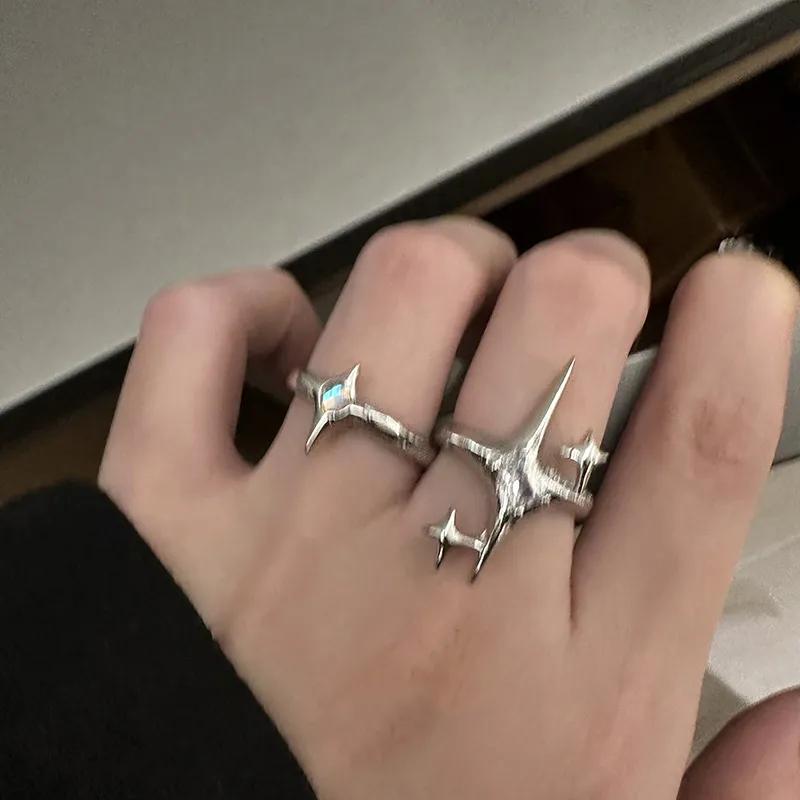 Vintage Irregular Cross Star Couple Ring for Women Men Punk Gothic Sliver Color Kpop Adjustable Rings Y2K Egirl Jewelry Gift