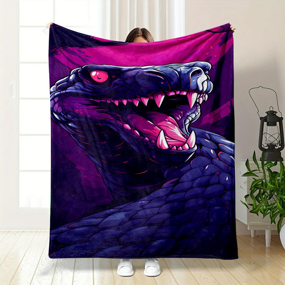Ferocious Snake with Neon Purple Glow Patterned Flannel Blanket Perfect for the Bedroom Living Room, Sofa, or a Little Nap