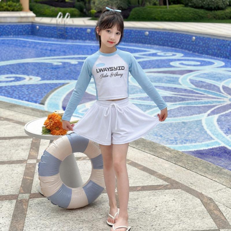 Girls Long Sleeve Two Piece Swimsuit Set Summer Cute Kids Swimwear 120