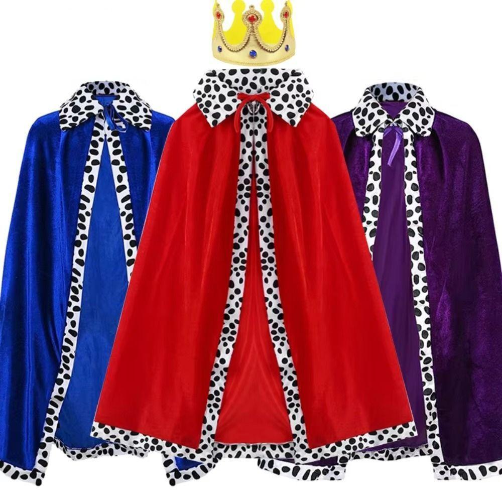 Red Velvet Adult Kids Prince Robe 80/90/130/150cm Cosplay Dress Up  for Parent-child Activity