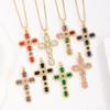 Multicolor Zircon Cross Pendant Necklace with Copper Chain