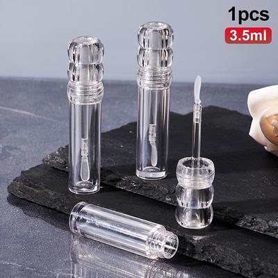 1Pcs 3.5ml Transparent Refillable Lip Gloss Tube Empty Round Cosmetic Container With Soft Silicone Brush Clear Lip Balm Bottle